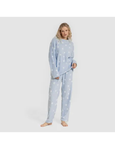 Pijama coral Snow celeste pijama-inverno-mulher