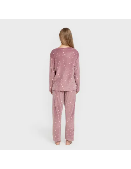 Pijama veludo super soft mulher Ambarina malva rosa pijama-inverno-mulher