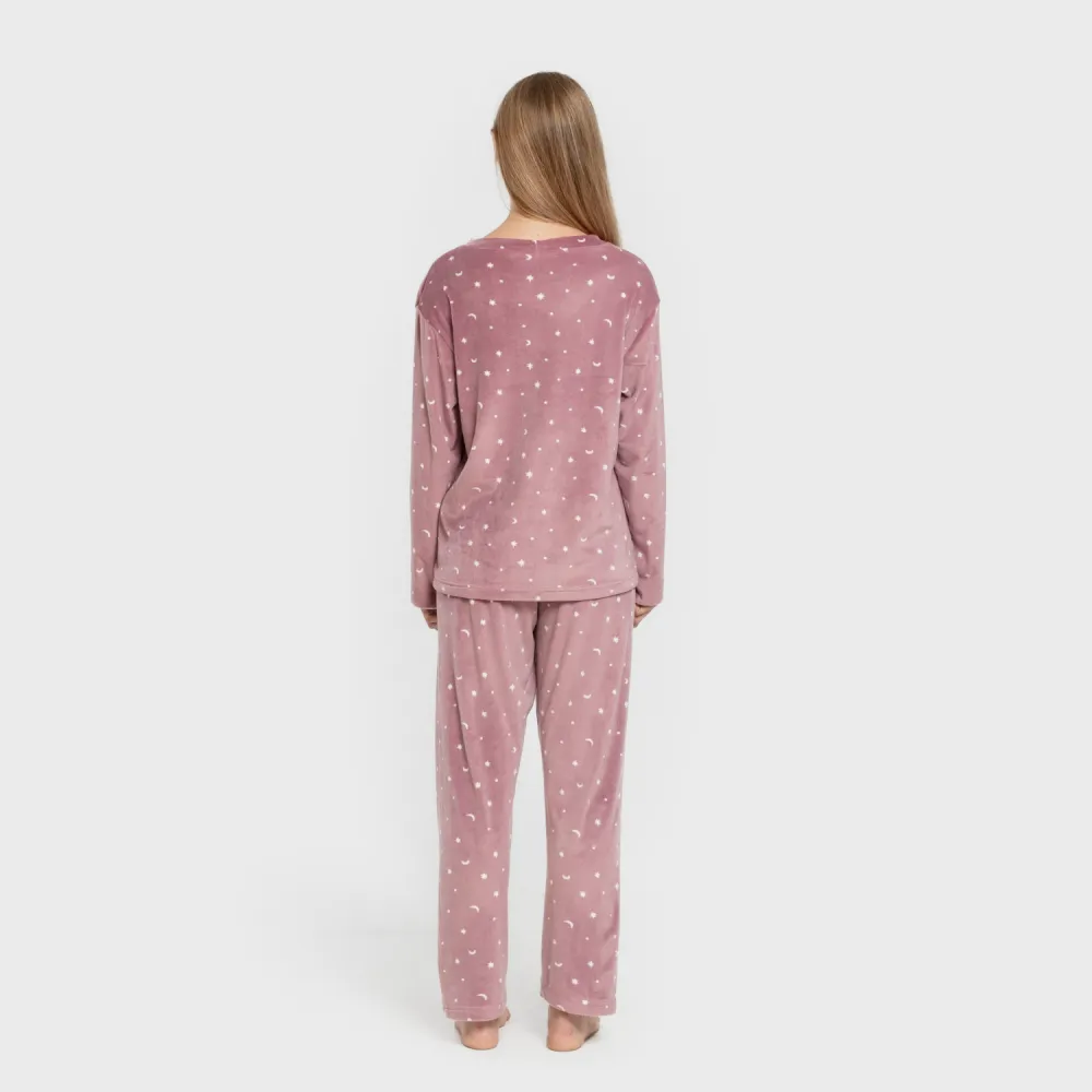 Pijama veludo super soft mulher Ambarina malva rosa pijama-inverno-mulher