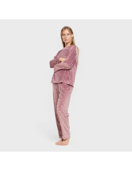 Pijama veludo super soft mulher Ambarina malva rosa pijama-inverno-mulher