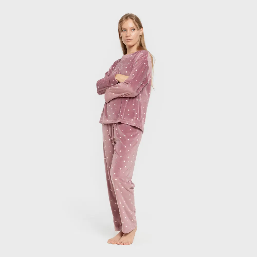Pijama veludo super soft mulher Ambarina malva rosa pijama-inverno-mulher