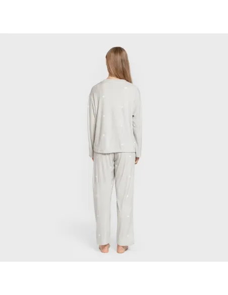 Pijama veludo super soft mulher Hearts cinza pijama-inverno-mulher