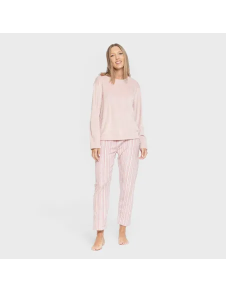 Pijama veludo super soft mulher Raya Oli malva rosa pijama-inverno-mulher