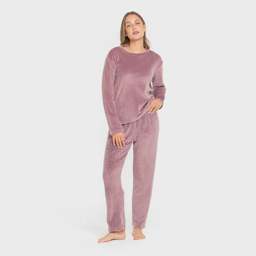 Pijama veludo super soft mulher Lolenda berinjela pijama-inverno-mulher