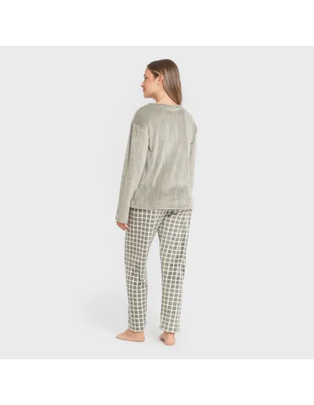 Pijama veludo super soft mulher Cuadro Roberto verde caça pijama-inverno-mulher