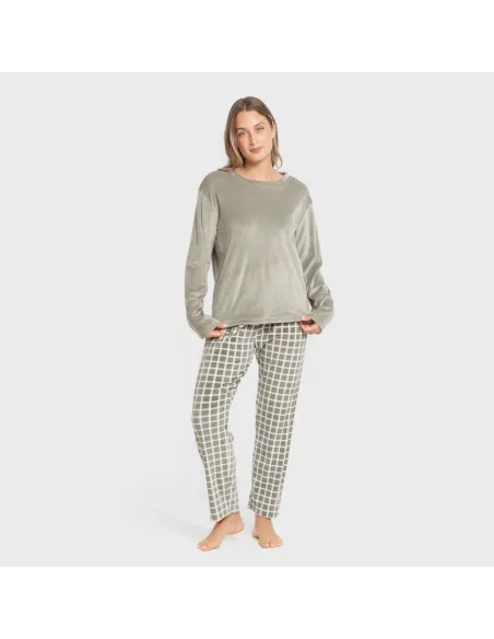 Pijama veludo super soft mulher Cuadro Roberto verde caça pijama-inverno-mulher