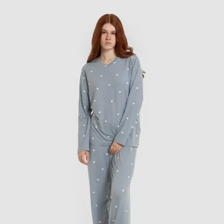 Pijama comprido mulher soft Choer indigo pijamas-compridos-de-mulher