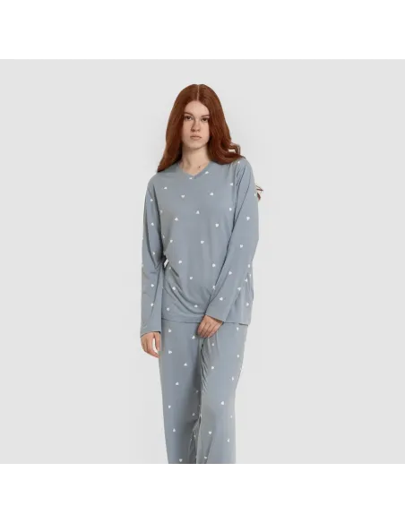 Pijama comprido mulher soft Choer indigo pijamas-compridos-de-mulher