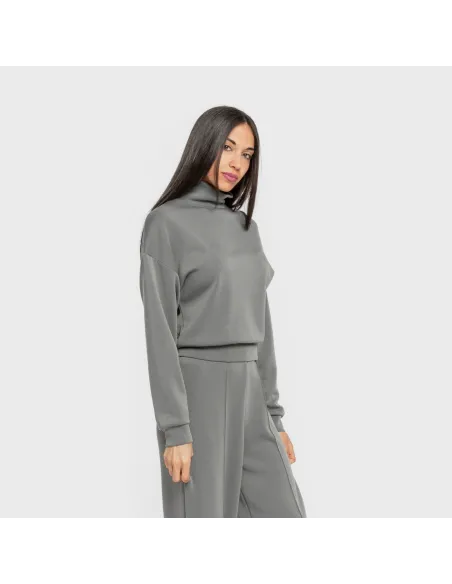 Camisola fluida mulher com gola subida casacos-mulher