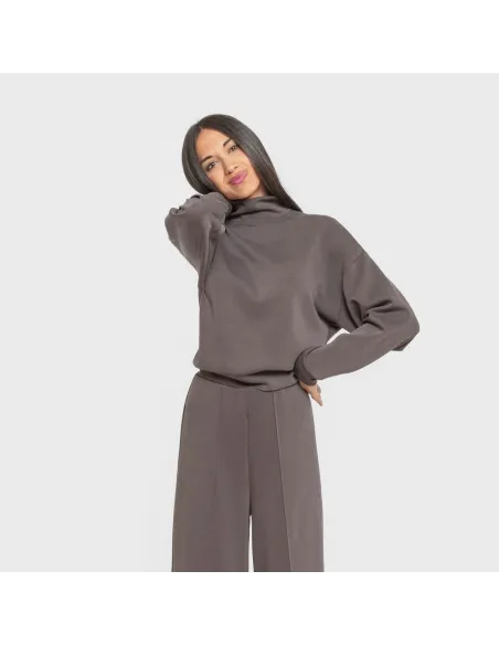 Camisola fluida mulher com gola subida casacos-mulher
