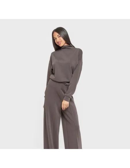 Camisola fluida mulher com gola subida casacos-mulher