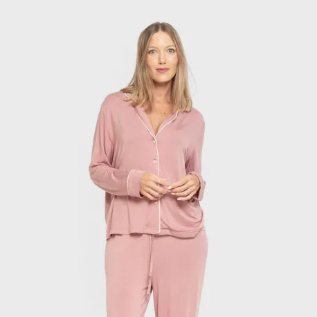 Pijama manga comprida camisado viscose malha mulher pijamas-compridos-de-mulher