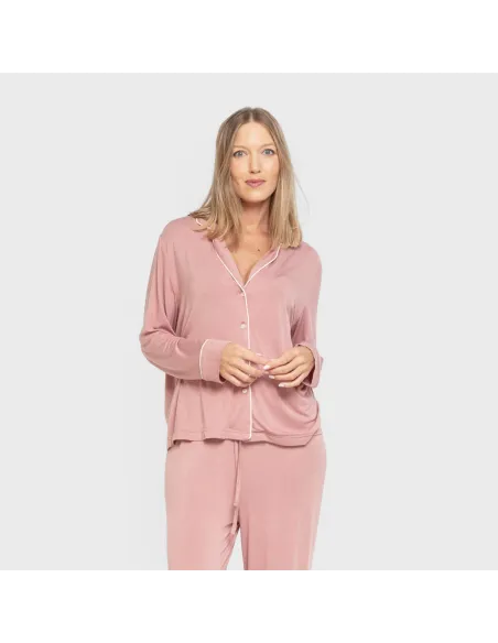 Pijama manga comprida camisado viscose malha mulher pijamas-compridos-de-mulher