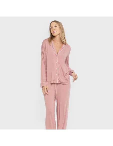 Pijama manga comprida camisado viscose malha mulher pijamas-compridos-de-mulher