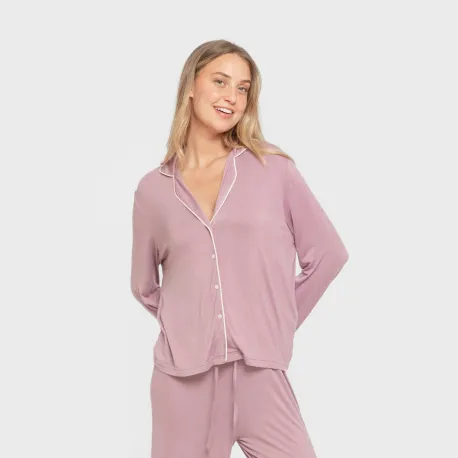 Pijama manga comprida camisado viscose malha mulher pijamas-compridos-de-mulher