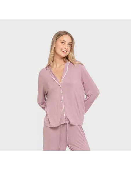 Pijama manga comprida camisado viscose malha mulher pijamas-compridos-de-mulher