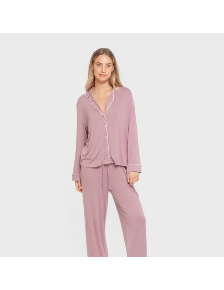 Pijama manga comprida camisado viscose malha mulher pijamas-compridos-de-mulher