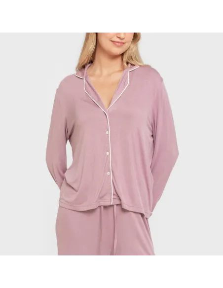 Pijama manga comprida camisado viscose malha mulher pijamas-compridos-de-mulher