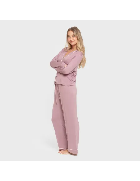 Pijama manga comprida camisado viscose malha mulher pijamas-compridos-de-mulher