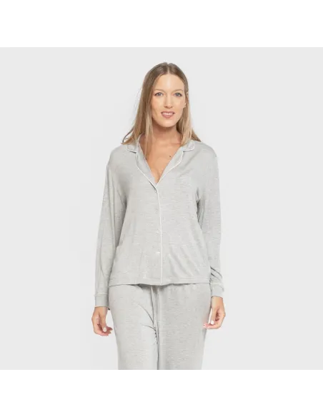 Pijama manga comprida camisado viscose malha mulher pijamas-compridos-de-mulher