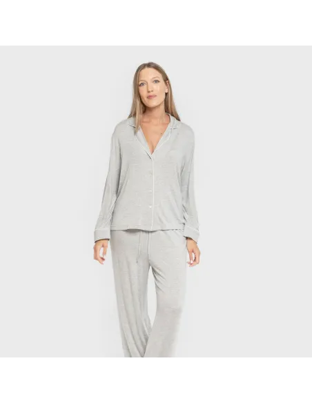 Pijama manga comprida camisado viscose malha mulher pijamas-compridos-de-mulher