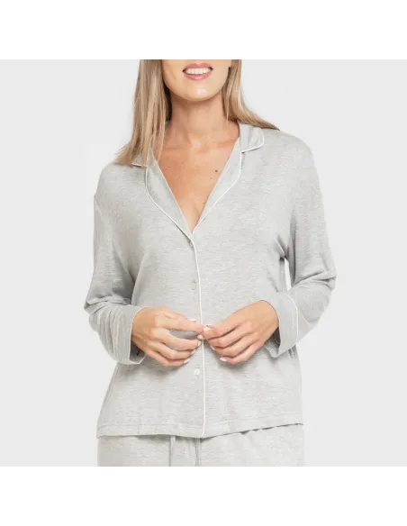 Pijama manga comprida camisado viscose malha mulher pijamas-compridos-de-mulher