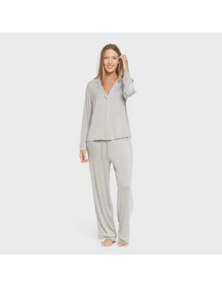 Pijama manga comprida camisado viscose malha mulher pijamas-compridos-de-mulher