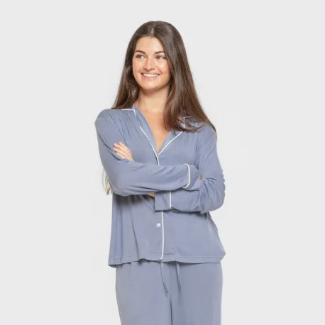 Pijama manga comprida camisado viscose malha mulher pijamas-compridos-de-mulher