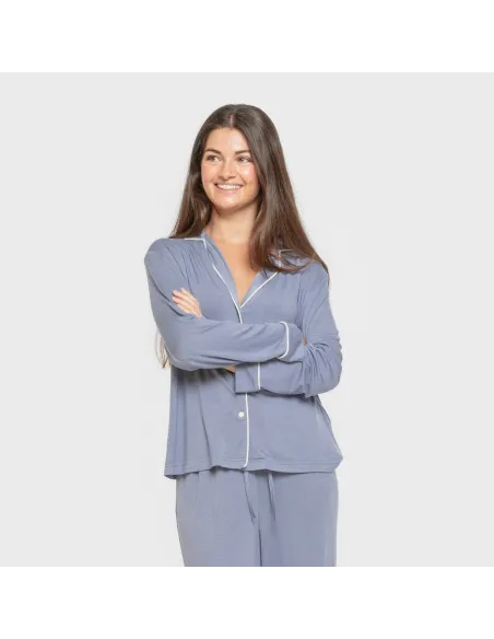 Pijama manga comprida camisado viscose malha mulher pijamas-compridos-de-mulher