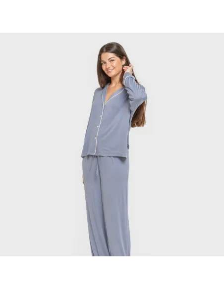 Pijama manga comprida camisado viscose malha mulher pijamas-compridos-de-mulher