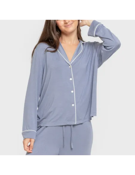 Pijama manga comprida camisado viscose malha mulher pijamas-compridos-de-mulher