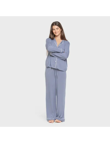 Pijama manga comprida camisado viscose malha mulher pijamas-compridos-de-mulher