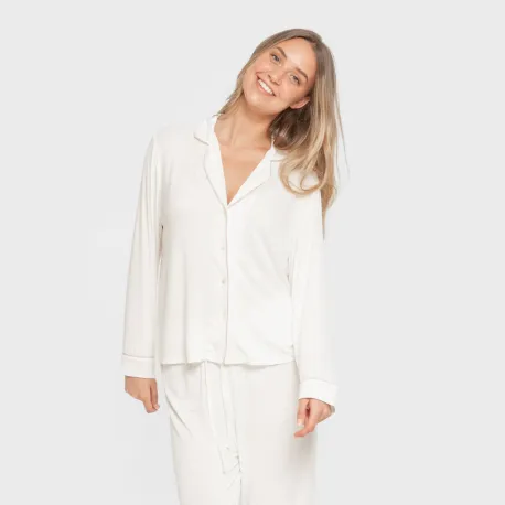 Pijama manga comprida camisado viscose malha mulher pijamas-compridos-de-mulher