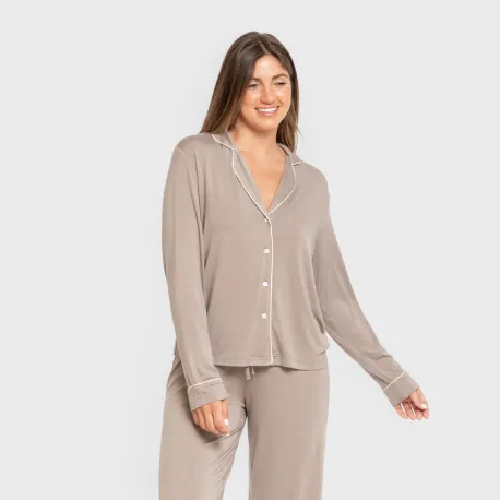 Pijama manga comprida camisado viscose malha mulher pijamas-compridos-de-mulher