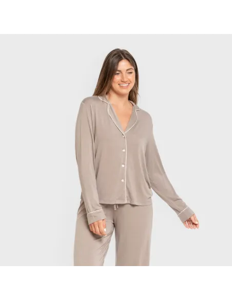 Pijama manga comprida camisado viscose malha mulher pijamas-compridos-de-mulher