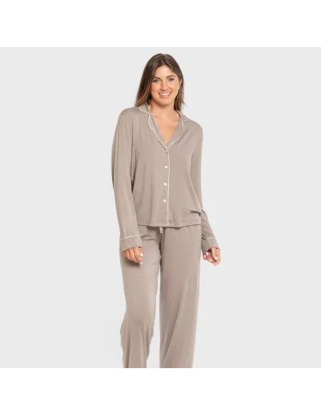Pijama manga comprida camisado viscose malha mulher pijamas-compridos-de-mulher
