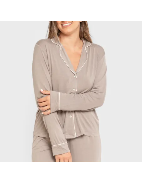 Pijama manga comprida camisado viscose malha mulher pijamas-compridos-de-mulher