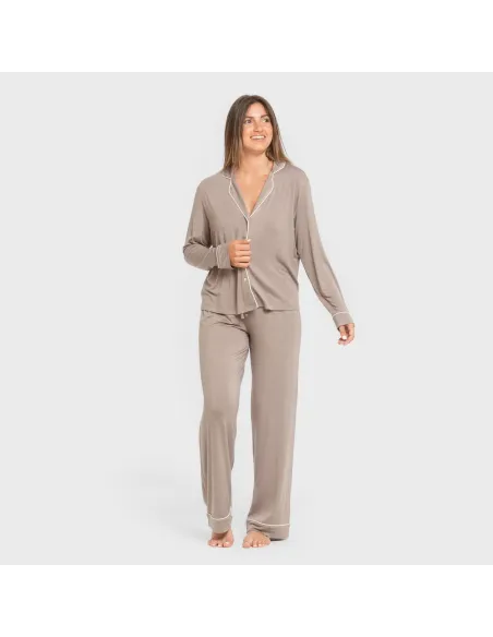 Pijama manga comprida camisado viscose malha mulher pijamas-compridos-de-mulher