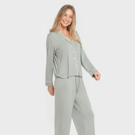 Pijama manga comprida camisado viscose malha mulher pijamas-compridos-de-mulher