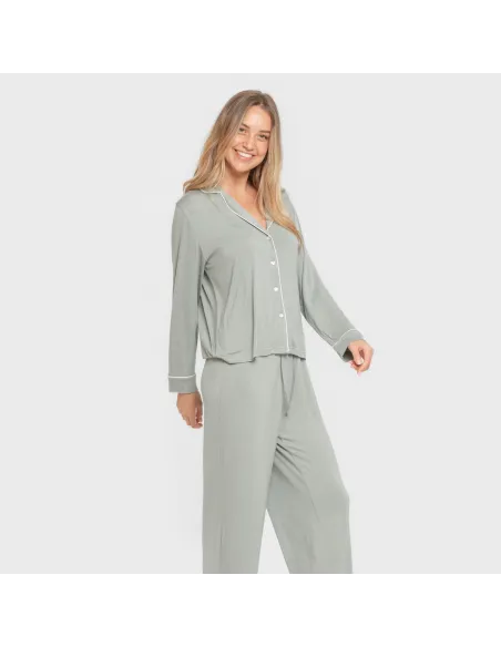 Pijama manga comprida camisado viscose malha mulher pijamas-compridos-de-mulher