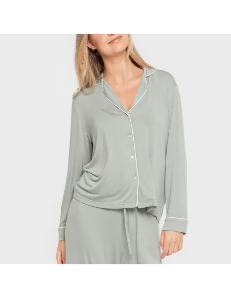 Pijama manga comprida camisado viscose malha mulher pijamas-compridos-de-mulher