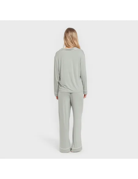 Pijama manga comprida camisado viscose malha mulher pijamas-compridos-de-mulher