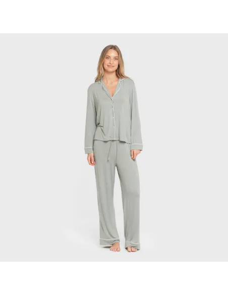 Pijama manga comprida camisado viscose malha mulher pijamas-compridos-de-mulher