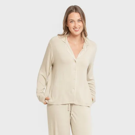 Pijama manga comprida camisado viscose malha mulher pijamas-compridos-de-mulher