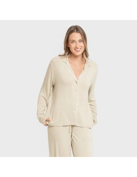 Pijama manga comprida camisado viscose malha mulher pijamas-compridos-de-mulher