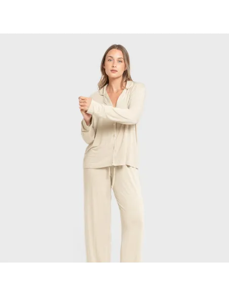 Pijama manga comprida camisado viscose malha mulher pijamas-compridos-de-mulher