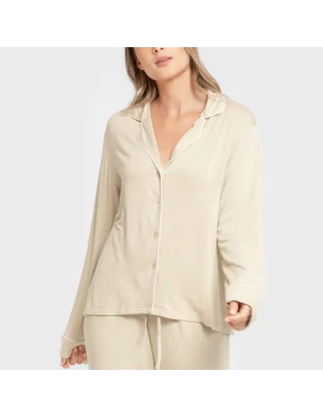 Pijama manga comprida camisado viscose malha mulher pijamas-compridos-de-mulher