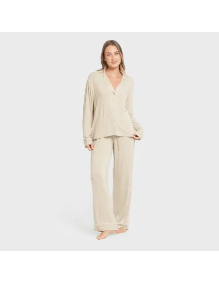 Pijama manga comprida camisado viscose malha mulher pijamas-compridos-de-mulher