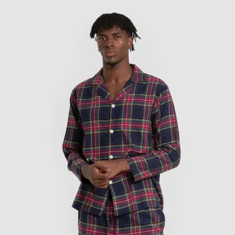 Pijama franela com lapela homem Cuadro Pluton azul pijamas-compridos-homem