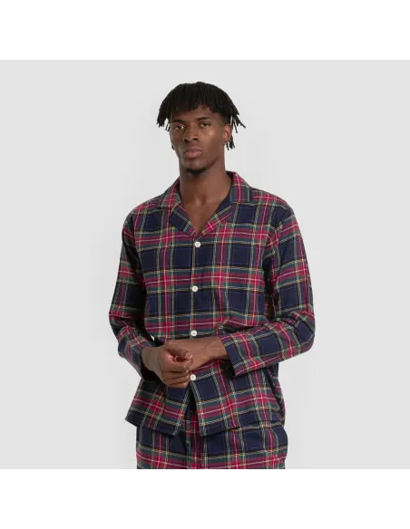 Pijama franela com lapela homem Cuadro Pluton azul pijamas-compridos-homem